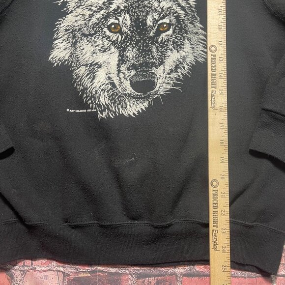 Vintage 90s LEE Wolf Graphic Nature Crewneck Sweatshirt Large Black White 1990 - Picture 5 of 6